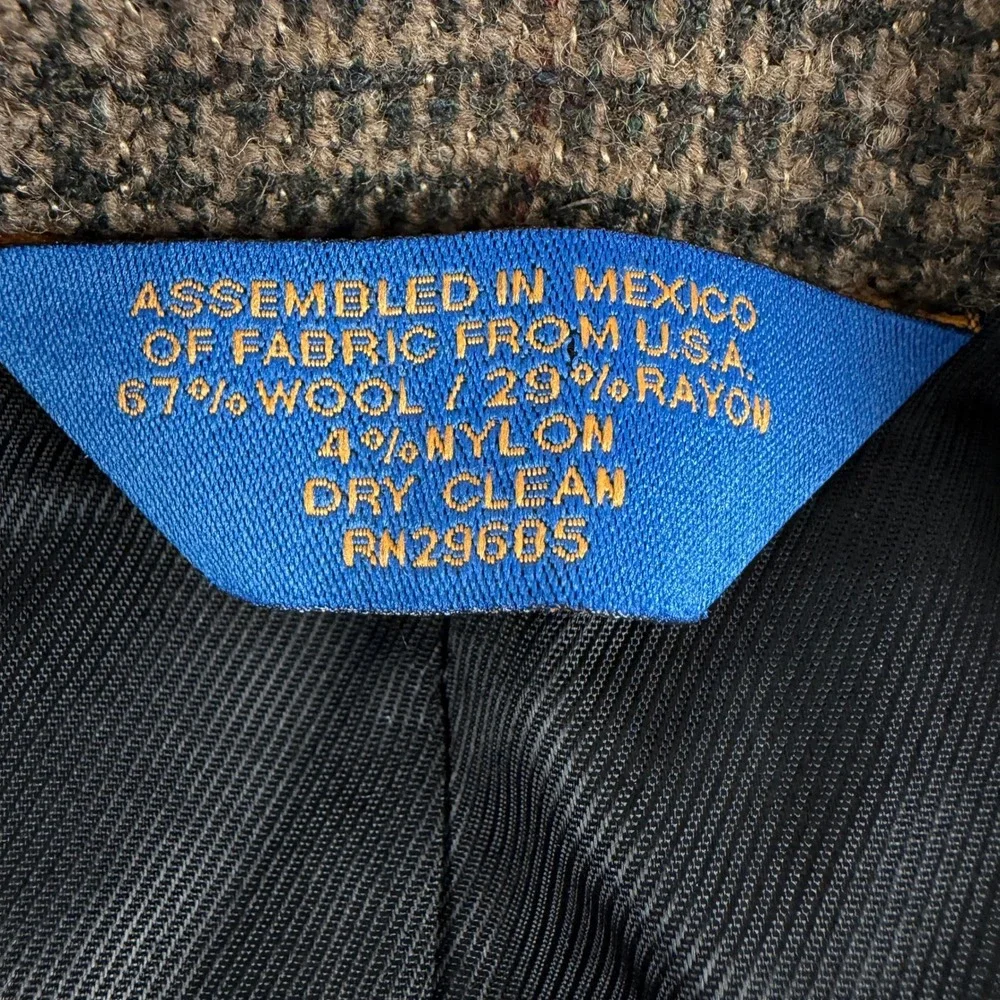 Pendleton Blazer Mens 46L Brown‎ Plaid Check Wool Sport Coat Two Button Classic